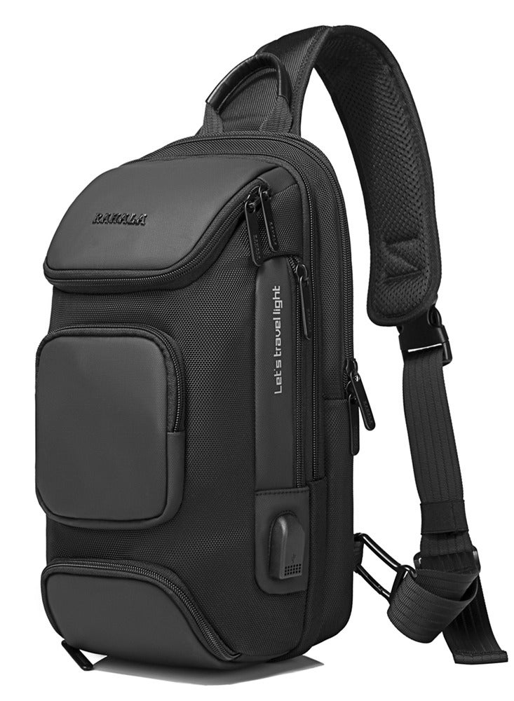 RAHALA 7086 Rahala Crossbody Bag Model 7086 - Men's Anti-Theft Shoulder Bag with USB Port and External Charging, Modern Water-Resistant Design for Travel and Work - Black - Image 1
